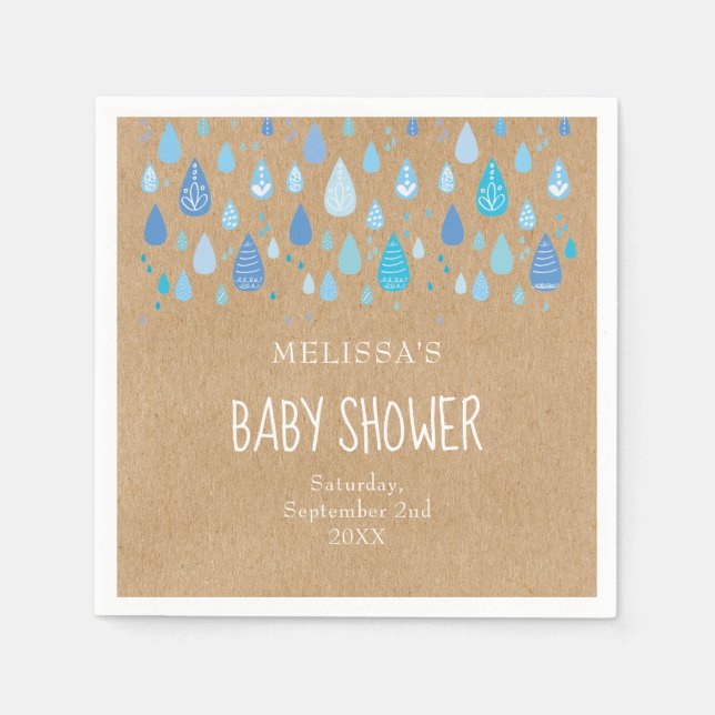 Servilleta De Papel Bonito Blue Raindrop Baby Shower / Sprinkle Boho (Anverso)