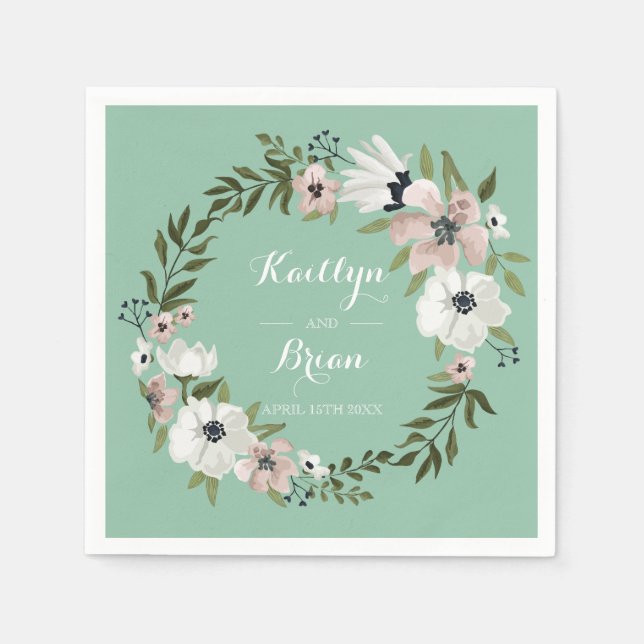 Servilleta De Papel Bonito Boda floral Napkin - menta (Anverso)
