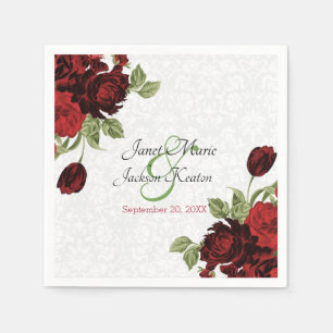 Servilleta De Papel Bonito Boda floral rojo oscuro