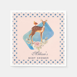 Servilleta De Papel Bonito Brown Fawn con Bird and Rosa Baby Shower