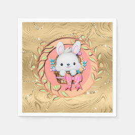 Servilleta De Papel Bonito conejo de Pascua sentado en la canasta