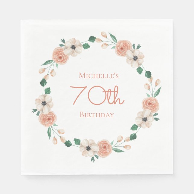 Servilleta De Papel Bonito Crema Floral 70 cumpleaños (Anverso)