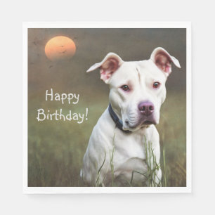 Servilleta De Papel Bonito cumpleaños de Pitbull Blanco