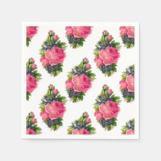 Servilleta De Papel Bonito de patrón de rosas rosadas (Anverso)