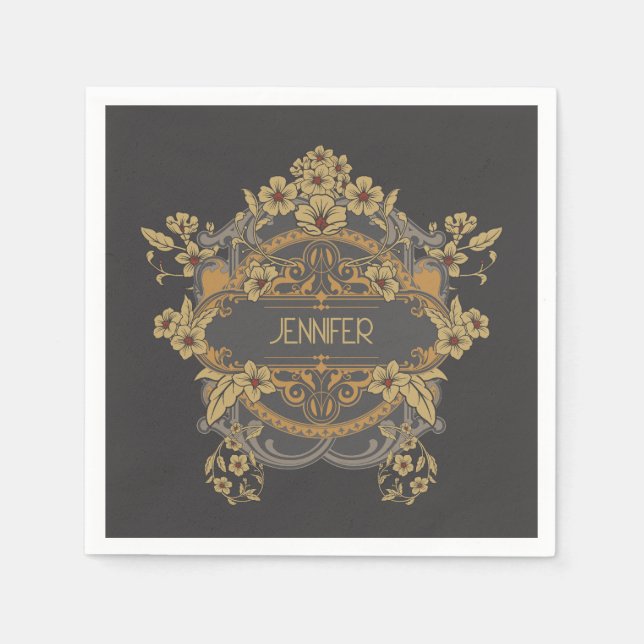 Servilleta De Papel Bonito diseño Art Nouveau con flores (Anverso)
