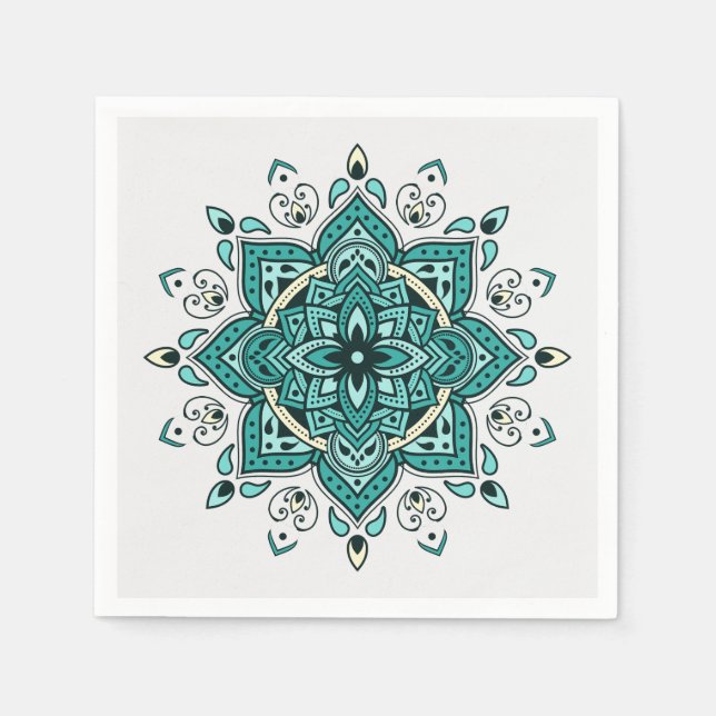 Servilleta De Papel Bonito diseño de Mandala turquesa (Anverso)