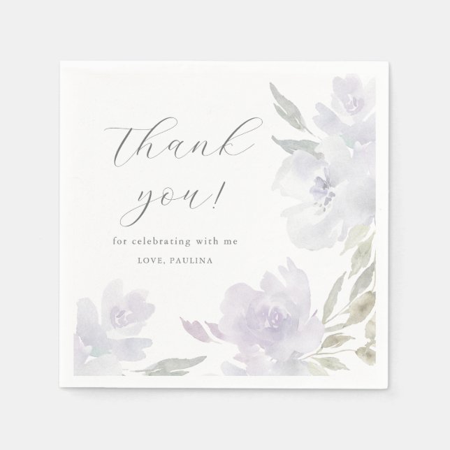Servilleta De Papel Bonito Floral Púrpura Quinceanera Gracias (Anverso)