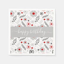 Bonito Flores modernas rojas y grises Cumpleaños