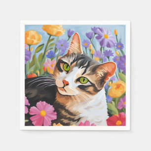 Servilleta De Papel Bonito gato con flores