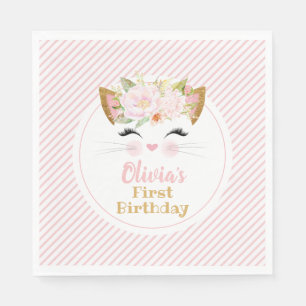 Servilleta De Papel BONITO KITTY Chica rosado y dorado Cumpleaños
