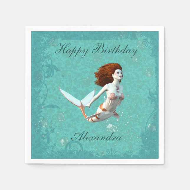 Servilleta De Papel Bonito Koi Sirena Nadando Subacuática (Anverso)