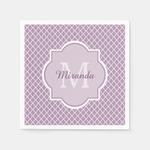Servilleta De Papel Bonito Lavanda Purple Quatrefoil Monogramado Nombr