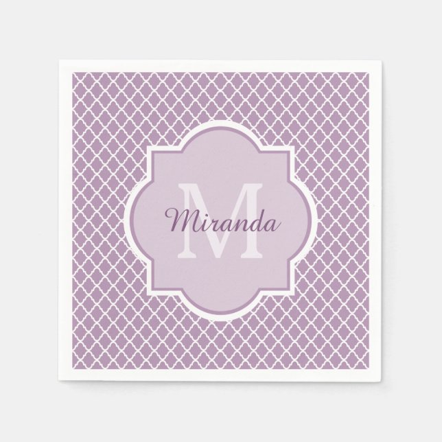 Servilleta De Papel Bonito Lavanda Purple Quatrefoil Monogramado Nombr (Anverso)