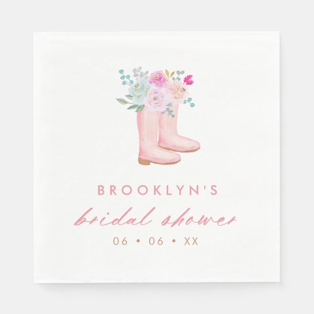 Servilleta De Papel Bonito Lluvia Rosa Boots & Flores Ducha Bridal (Anverso)