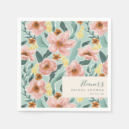 Servilleta De Papel Bonito Mint Sage Rubor Pink Floral Bridal Shower