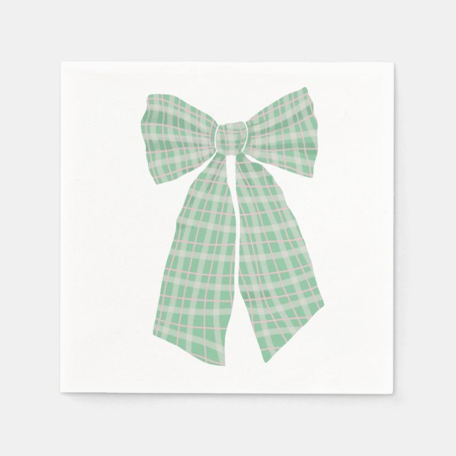 Servilleta De Papel Bonito moderna Green Gingham Romántica Coquette Bo (Anverso)