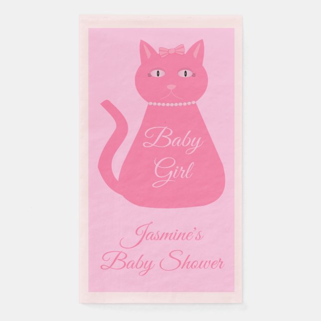 Servilleta De Papel Bonito Niña Rosa Personalizado Gato Baby Shower (Anverso)
