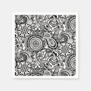 Servilleta De Papel Bonito paisley floral blanco negro