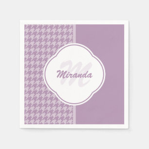 Servilleta De Papel Bonito Pastel Morado Houndstoth Monograma y nombre