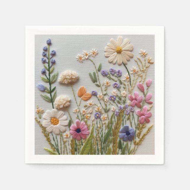 Servilleta De Papel Bonito Pastel Wildflowers Embroidery (Anverso)