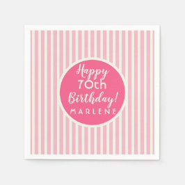 Servilleta De Papel Bonito Pink Pastel Stripe 70 cumpleaños