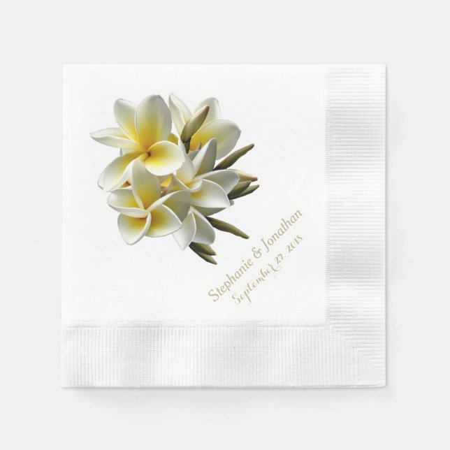 Servilleta De Papel Bonito Plumeria Tropical Boda Napkins (Anverso)