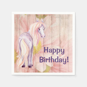 Servilleta De Papel Bonito Pony y Daisies Barn Wood Horse Cumpleaños
