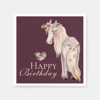 Servilleta De Papel Bonito Pony y Flores Caballos Felices Cumpleaños