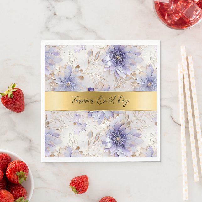 Servilleta De Papel Bonito Púrpura Pearl Gold Boda Floral (In situ)