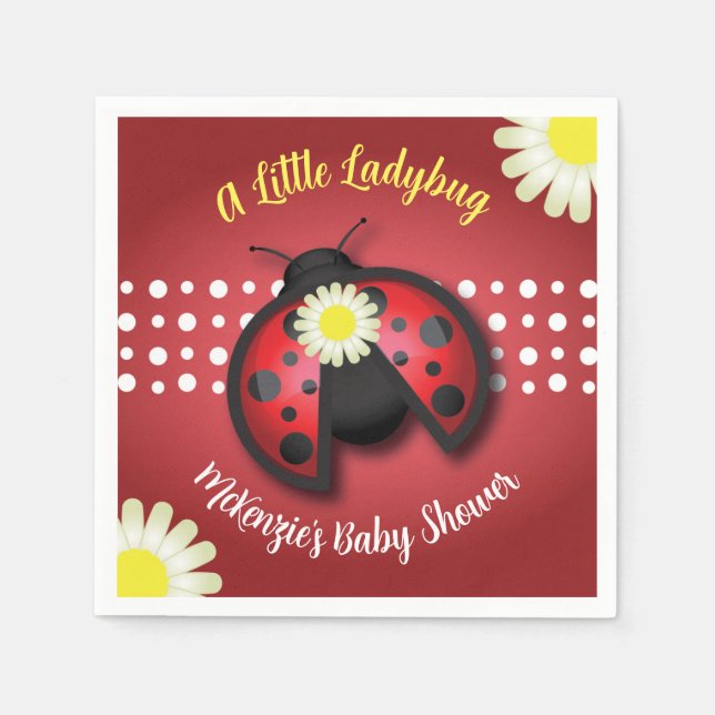 Servilleta De Papel Bonito Red y Black Ladybug Daisies Baby Shower (Anverso)