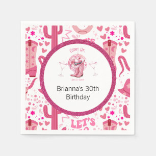 Servilleta De Papel Bonito Rosa y Purpurina Vaquera Cumpleaños