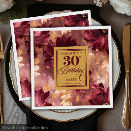 Servilleta De Papel Bonito Rubor Burgundy Gold Boho cumpleaños 30