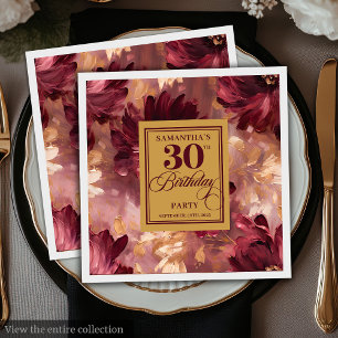 Servilleta De Papel Bonito Rubor Burgundy Gold Boho cumpleaños 30