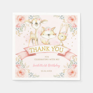 Servilleta De Papel Bonito Rubor Gold Floral Woodland Animales Cumplea
