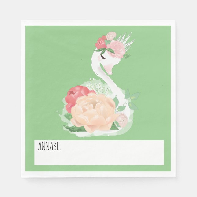 Servilleta De Papel Bonito Swan Mensaje personalizado de almuerzo esco (Anverso)