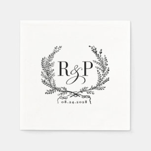 Servilleta De Papel Bonito Vintage Wreath Napkins con Monograma y Fech