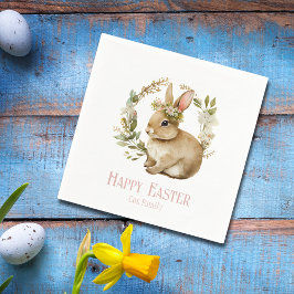Servilleta De Papel Bonito Watercolor Floral Bunny Feliz Pascua