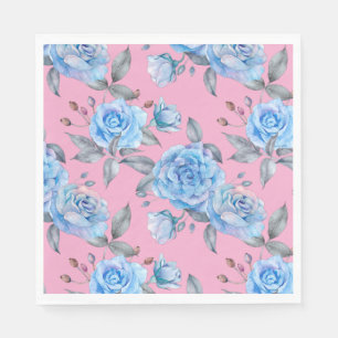 Servilleta De Papel Bonitos rosas azules, fondo rosa pastel,