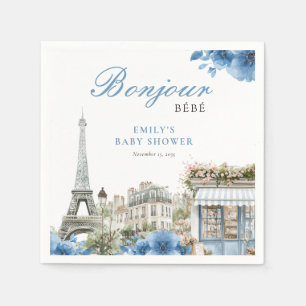 Servilleta De Papel Bonjour Bebe Baby Shower Azul Francés