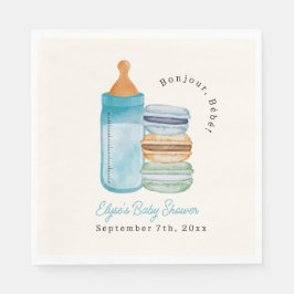 Servilleta De Papel Bonjour Bébé Blue Macarons & Milk Boy Baby Shower