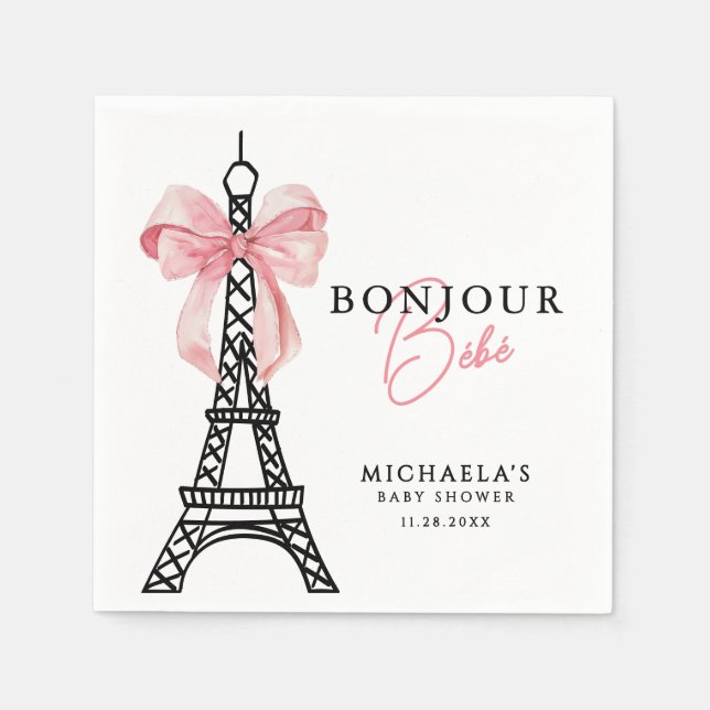 Servilleta De Papel Bonjour Bébé Coquette Bow Paris Baby Shower (Anverso)
