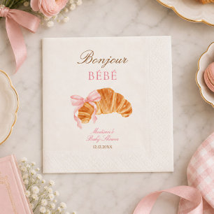 Servilleta De Papel Bonjour Bébé Croissant Lazo Baby Shower Francés