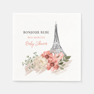 Servilleta De Papel Bonjour Bebe Eiffel Tower Paris Baby Shower