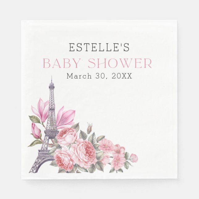 Servilleta De Papel Bonjour Bebe | Floral French Baby Shower (Anverso)