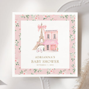 Servilleta De Papel Bonjour Bebe Francés Rosa Café Parisino Baby Showe