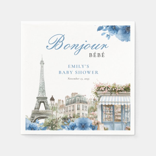 Servilleta De Papel Bonjour Bebe French Blue Baby Shower (Anverso)