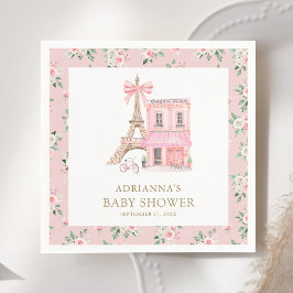 Servilleta De Papel Bonjour Bebe French Pink Parisian Cafe Baby Shower