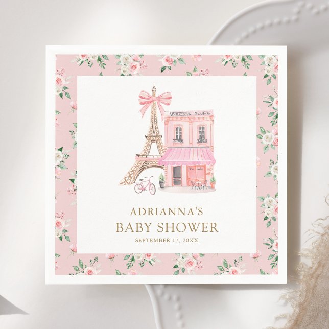 Servilleta De Papel Bonjour Bebe French Pink Parisian Cafe Baby Shower (Subido por el creador)