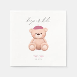 Servilleta De Papel Bonjour Bebe French Watercolor Bear Baby Shower Ba