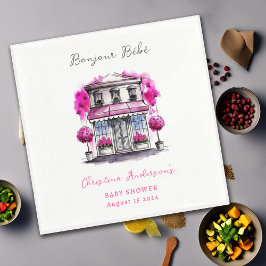 Servilleta De Papel Bonjour Bebe Paris Baby Shower negro rosado francé